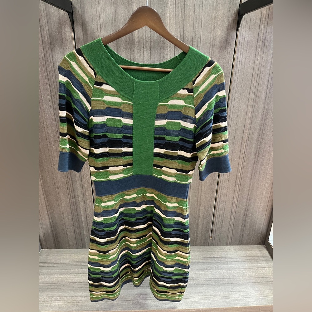 Classic Missoni Striped Knit dress in Green and Navy Sz 42